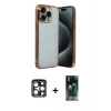 MARSİLYAN™- iPhone 15 Pro Max Kılıf Vadi Minimal - Şeffaf 360 Full Body Arka Koruyucu + PVD Metal Kamera Lens - LT