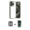 MARSİLYAN™- iPhone 15 Pro Max Kılıf Vadi Minimal - Şeffaf 360 Full Body Arka Koruyucu + PVD Metal Kamera Lens - LT