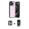 MARSİLYAN™- iPhone 15 Pro Max Kılıf Vadi Minimal - Şeffaf 360 Full Body Arka Koruyucu + PVD Metal Kamera Lens - LT