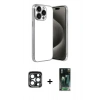 MARSİLYAN™- iPhone 15 Pro Max Kılıf Vadi Minimal - Şeffaf 360 Full Body Arka Koruyucu + PVD Metal Kamera Lens - LT