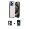 MARSİLYAN™- iPhone 15 Pro Max Kılıf Vadi Minimal - Şeffaf 360 Full Body Arka Koruyucu + PVD Metal Kamera Lens - LT
