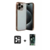 MARSİLYAN™- iPhone 15 Pro Max Kılıf Vadi Minimal - Şeffaf 360 Full Body Arka Koruyucu + PVD Metal Kamera Lens - SH