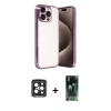 MARSİLYAN™- iPhone 15 Pro Max Kılıf Vadi Minimal - Şeffaf 360 Full Body Arka Koruyucu + PVD Metal Kamera Lens - SH