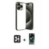 MARSİLYAN™- iPhone 15 Pro Max Kılıf Vadi Minimal - Şeffaf 360 Full Body Arka Koruyucu + PVD Metal Kamera Lens - SH
