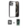 MARSİLYAN™- iPhone 15 Pro Max Kılıf Vadi Minimal - Şeffaf 360 Full Body Arka Koruyucu + PVD Metal Kamera Lens - SH