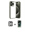 MARSİLYAN™- iPhone 15 Pro Max Kılıf Vadi Minimal - Şeffaf 360 Full Body Arka Koruyucu + PVD Metal Kamera Lens - GS