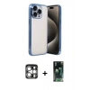 MARSİLYAN™- iPhone 15 Pro Max Kılıf Vadi Minimal - Şeffaf 360 Full Body Arka Koruyucu + PVD Metal Kamera Lens - GS