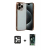 MARSİLYAN™- iPhone 15 Pro Max Kılıf Vadi Minimal - Şeffaf 360 Full Body Arka Koruyucu + PVD Metal Kamera Lens - GI