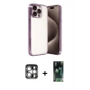 MARSİLYAN™- iPhone 15 Pro Max Kılıf Vadi Minimal - Şeffaf 360 Full Body Arka Koruyucu + PVD Metal Kamera Lens - GS