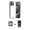 MARSİLYAN™- iPhone 15 Pro Max Kılıf Vadi Minimal - Şeffaf 360 Full Body Arka Koruyucu + PVD Metal Kamera Lens - GS