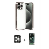MARSİLYAN™- iPhone 15 Pro Max Kılıf Vadi Minimal - Şeffaf 360 Full Body Arka Koruyucu + PVD Metal Kamera Lens - GI