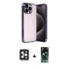 MARSİLYAN™- iPhone 15 Pro Max Kılıf Vadi Minimal - Şeffaf 360 Full Body Arka Koruyucu + PVD Metal Kamera Lens - SH