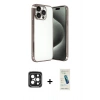 MARSİLYAN™- iPhone 15 Pro Max Kılıf Vadi Minimal - Şeffaf Pasifik Cam Ekran Koruyucu + PVD Metal Kamera Lens - SH