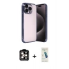 MARSİLYAN™- iPhone 15 Pro Max Kılıf Vadi Minimal - Şeffaf Pasifik Cam Ekran Koruyucu + PVD Metal Kamera Lens - TU