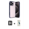 MARSİLYAN™- iPhone 15 Pro Max Kılıf Vadi Minimal - Şeffaf Pasifik Cam Ekran Koruyucu + PVD Metal Kamera Lens - SH