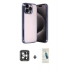 MARSİLYAN™- iPhone 15 Pro Max Kılıf Vadi Minimal - Şeffaf Pasifik Cam Ekran Koruyucu + PVD Metal Kamera Lens - GI