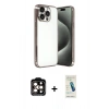MARSİLYAN™- iPhone 15 Pro Max Kılıf Vadi Minimal - Şeffaf Pasifik Cam Ekran Koruyucu + PVD Metal Kamera Lens - TU