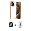 MARSİLYAN™- iPhone 15 Pro Max Kılıf Vadi Minimal - Şeffaf Pasifik Cam Ekran Koruyucu + PVD Metal Kamera Lens - TU