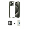 MARSİLYAN™- iPhone 15 Pro Max Kılıf Vadi Minimal - Şeffaf Pasifik Cam Ekran Koruyucu + PVD Metal Kamera Lens - GI