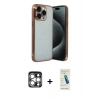 MARSİLYAN™- iPhone 15 Pro Max Kılıf Vadi Minimal - Şeffaf Pasifik Cam Ekran Koruyucu + PVD Metal Kamera Lens - GS
