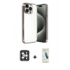 MARSİLYAN™- iPhone 15 Pro Max Kılıf Vadi Minimal - Şeffaf Pasifik Cam Ekran Koruyucu + PVD Metal Kamera Lens - GI