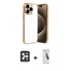 MARSİLYAN™- iPhone 15 Pro Max Kılıf Vadi Minimal - Şeffaf Pasifik Cam Ekran Koruyucu + PVD Metal Kamera Lens - GI