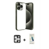MARSİLYAN™- iPhone 15 Pro Max Kılıf Vadi Minimal - Şeffaf Pasifik Cam Ekran Koruyucu + PVD Metal Kamera Lens - GS