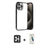 MARSİLYAN™- iPhone 15 Pro Max Kılıf Vadi Minimal - Şeffaf Pasifik Cam Ekran Koruyucu + PVD Metal Kamera Lens - SH
