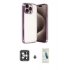 MARSİLYAN™- iPhone 15 Pro Max Kılıf Vadi Minimal - Şeffaf Pasifik Cam Ekran Koruyucu + PVD Metal Kamera Lens - GI