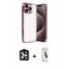 MARSİLYAN™- iPhone 15 Pro Max Kılıf Vadi Minimal - Şeffaf Pasifik Cam Ekran Koruyucu + PVD Metal Kamera Lens - TU