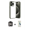 MARSİLYAN™- iPhone 15 Pro Max Kılıf Vadi Minimal - Şeffaf Pasifik Cam Ekran Koruyucu + PVD Metal Kamera Lens - TU