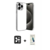 MARSİLYAN™- iPhone 15 Pro Max Kılıf Vadi Minimal - Şeffaf Pasifik Cam Ekran Koruyucu + PVD Metal Kamera Lens - SH