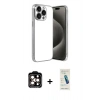 MARSİLYAN™- iPhone 15 Pro Max Kılıf Vadi Minimal - Şeffaf Pasifik Cam Ekran Koruyucu + PVD Metal Kamera Lens - TU