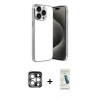 MARSİLYAN™- iPhone 15 Pro Max Kılıf Vadi Minimal - Şeffaf Pasifik Cam Ekran Koruyucu + PVD Metal Kamera Lens - GS