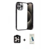 MARSİLYAN™- iPhone 15 Pro Max Kılıf Vadi Minimal - Şeffaf Pasifik Cam Ekran Koruyucu + PVD Metal Kamera Lens - TU