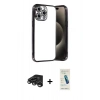MARSİLYAN™- iPhone 15 Pro Max Kılıf Vadi Minimal - Şeffaf Pasifik Cam Ekran Koruyucu + Raze Metal Kamera Lens - TMGI