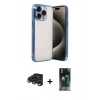 MARSİLYAN™- iPhone 15 Pro Max Kılıf Vadi Minimal - Siyah 360 Mat Full Body Arka Koruyucu + Lacivert Raze Metal Kamera Lens