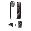 MARSİLYAN™- iPhone 15 Pro Max Kılıf Vadi Minimal - Siyah 360 Mat Full Body Arka Koruyucu + Lacivert Raze Metal Kamera Lens