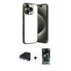 MARSİLYAN™- iPhone 15 Pro Max Kılıf Vadi Minimal - Siyah 360 Mat Full Body Arka Koruyucu + Lacivert Raze Metal Kamera Lens