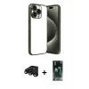 MARSİLYAN™- iPhone 15 Pro Max Kılıf Vadi Minimal - Siyah 360 Mat Full Body Arka Koruyucu + Siyah Raze Metal Kamera Lens