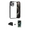 MARSİLYAN™- iPhone 15 Pro Max Kılıf Vadi Minimal - Siyah 360 Mat Full Body Arka Koruyucu + Siyah Raze Metal Kamera Lens