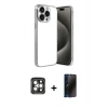 MARSİLYAN™- iPhone 15 Pro Max Kılıf Vadi Minimal - Siyah 3D Antistatik Hayalet Cam Ekran Koruyucu + PVD Metal Kamera Lens - GI