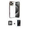MARSİLYAN™- iPhone 15 Pro Max Kılıf Vadi Minimal - Siyah 3D Antistatik Hayalet Cam Ekran Koruyucu + PVD Metal Kamera Lens - GI
