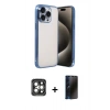 MARSİLYAN™- iPhone 15 Pro Max Kılıf Vadi Minimal - Siyah 3D Antistatik Hayalet Cam Ekran Koruyucu + PVD Metal Kamera Lens - GI