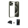 MARSİLYAN™- iPhone 15 Pro Max Kılıf Vadi Minimal - Siyah 3D Antistatik Hayalet Cam Ekran Koruyucu + Raze Metal Kamera Lens - LT
