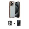 MARSİLYAN™- iPhone 15 Pro Max Kılıf Vadi Minimal - Siyah 3D Antistatik Hayalet Cam Ekran Koruyucu + PVD Metal Kamera Lens - LT