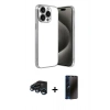 MARSİLYAN™- iPhone 15 Pro Max Kılıf Vadi Minimal - Siyah 3D Antistatik Hayalet Cam Ekran Koruyucu + Raze Metal Kamera Lens - LT