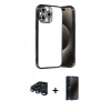 MARSİLYAN™- iPhone 15 Pro Max Kılıf Vadi Minimal - Siyah 3D Antistatik Hayalet Cam Ekran Koruyucu + Raze Metal Kamera Lens - LT