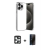 MARSİLYAN™- iPhone 15 Pro Max Kılıf Vadi Minimal - Siyah 3D Antistatik Hayalet Cam Ekran Koruyucu + PVD Metal Kamera Lens - LT
