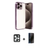 MARSİLYAN™- iPhone 15 Pro Max Kılıf Vadi Minimal - Siyah 3D Antistatik Hayalet Cam Ekran Koruyucu + PVD Metal Kamera Lens - LT